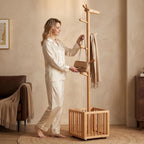 AQIMUELE Solid Wood Coat Rack, Freestanding Coat Rack with 6 Hooks, Natural Wooden Clothes Rack for Bedroom, Kids Room, Hallway, Entryway