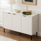 Buffet Sideboard Cabinet,VDNEND Freestanding Storage Cabinet,Long Accent Cabinets with 3 Doors and Shelve,Farmhouse Credenza Large Kitchen Storage Cabinets Cupboard for Living Room (1, Embossed White)