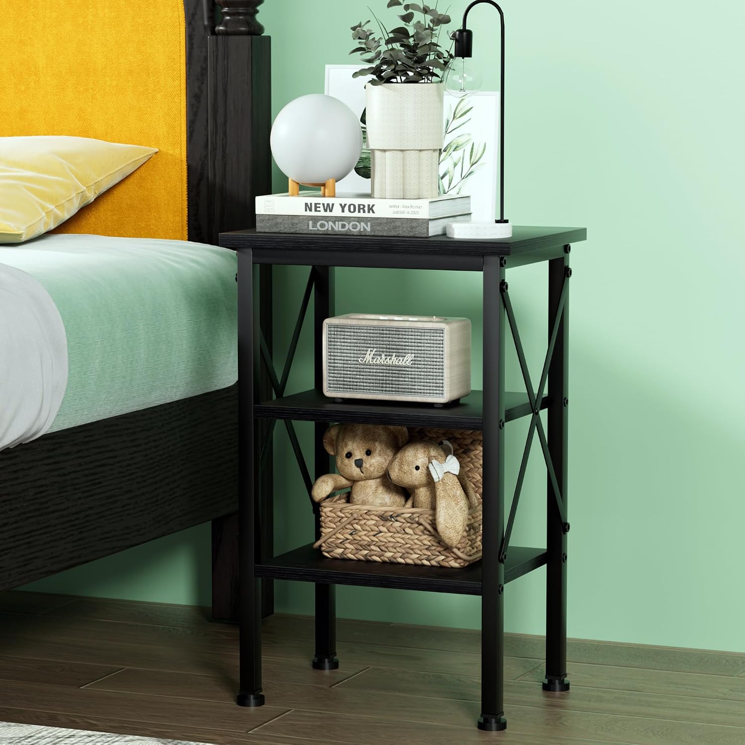VECELO Modern Nightstands X-Design Side End Table Night Stand with Storage Shelf for Bedroom,Living Room