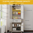 DWVO 72" Tall Farmhouse Pantry Cabinet, Kitchen Storage Pantry with Barn Doors & Drawer, Versatile Organizer with Adjustable Shelves, Rustic Cupboard for Dining Room, Living Room, White Oak