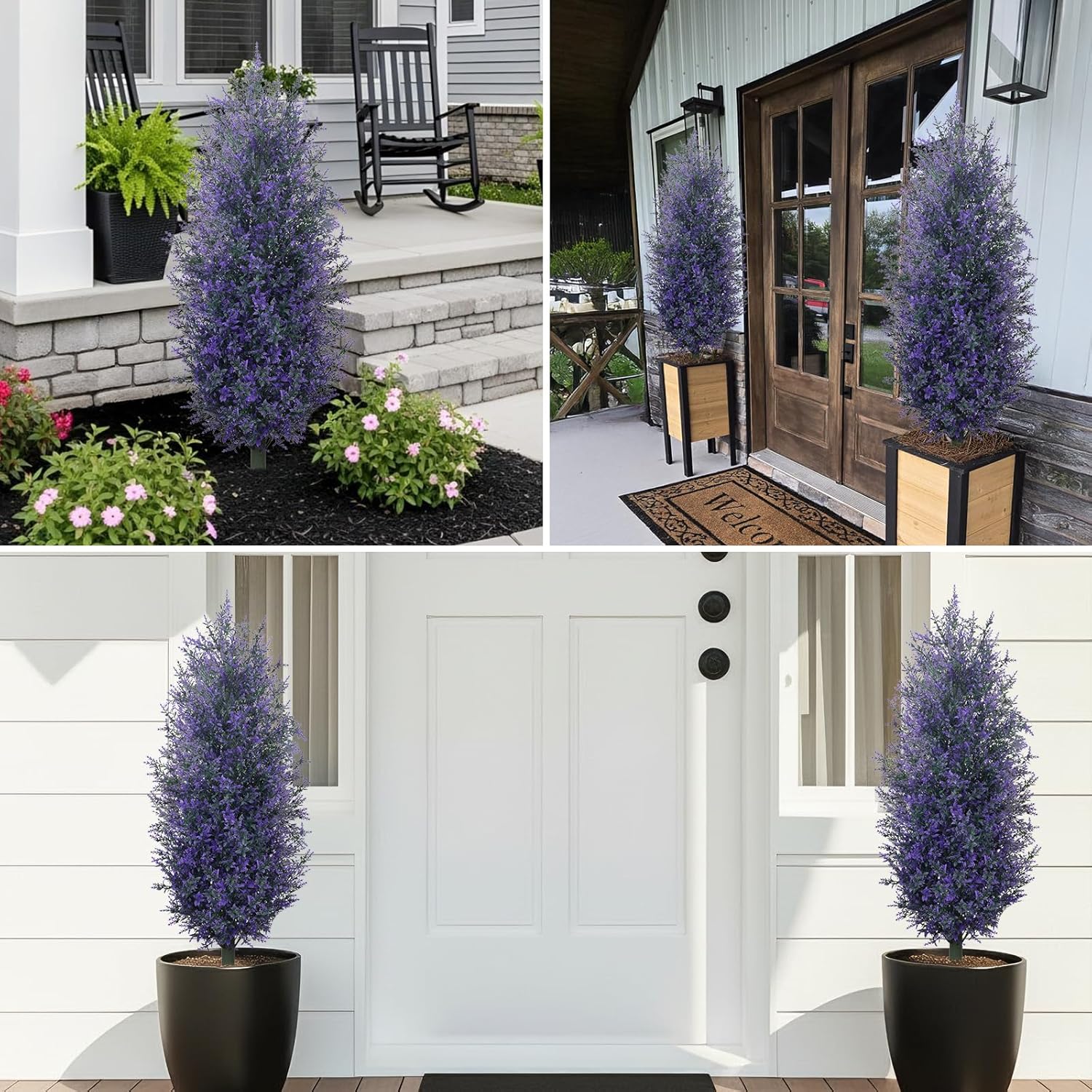 GTIDEA Artificial Purple Lavender Topiary Tree with Ground Spike, Artificial Outdoor Plants Fake Bushes UV Resistant Faux Shrubs Fade Proof for Outdoor Garden Front Decor, 2 Pack 4FT