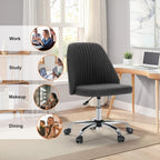 Sweetcrispy Armless Vanity Chair, Cute Comfy Home Office Desk Chair with Wheels, Modern Upholstered Task Computer Seat for Bedroom, Study, Makeup Vanity, Height Adjustable & Swivel, Deep Gray