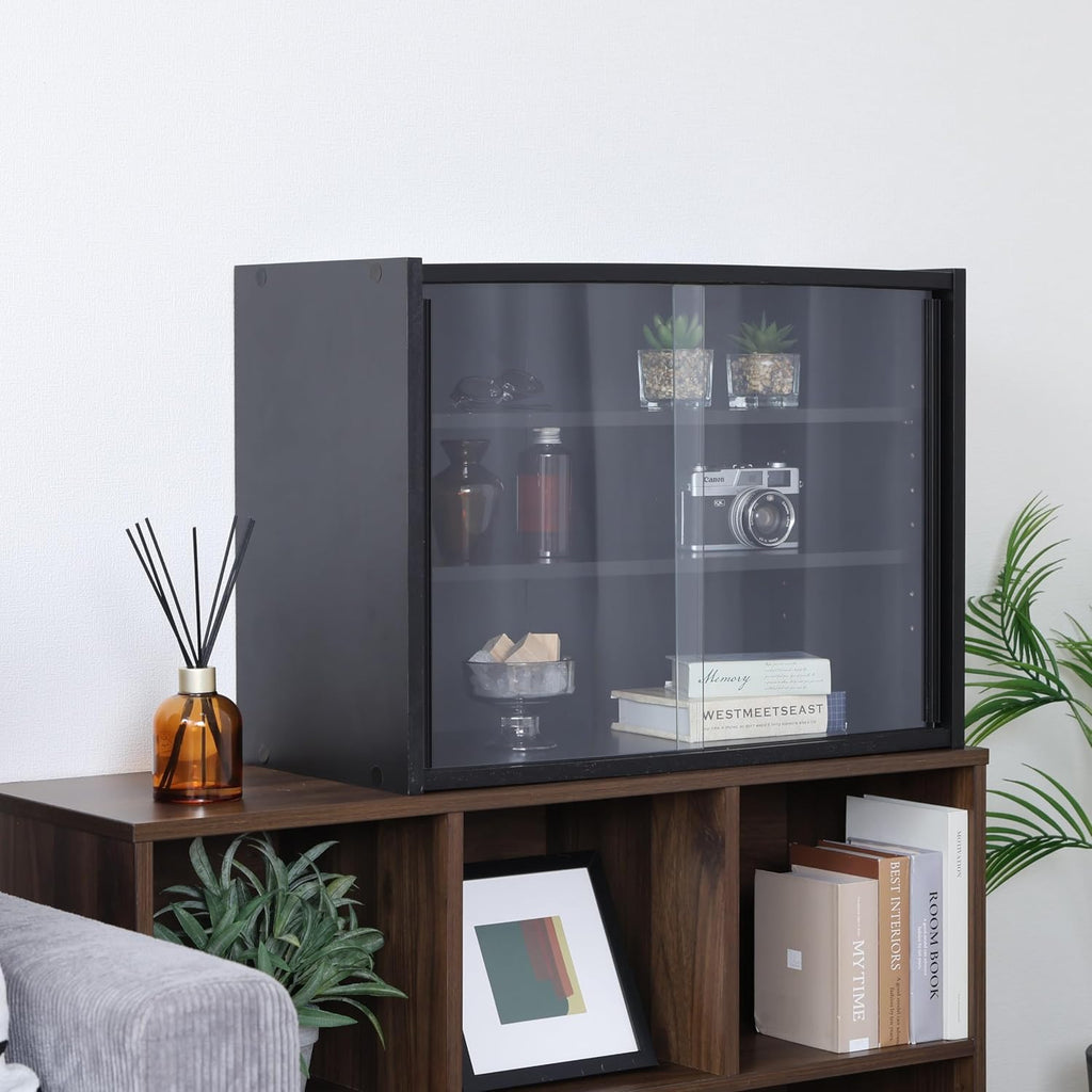 不二貿易(Fujiboeki) Fuji Boeki 99699 Cupboard, Kitchen Storage, Width 23.6 x Depth 11.4 x Height 17.3 inches (60 x 29 x 44 cm), Black Glass Door, Movable Shelf, Assembly