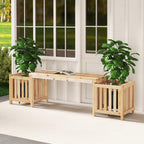 HAPPYGRILL Patio Wooden Bench with Planter, 2 Person Patio Bench with/ 2 Side Flower Box, Slot Design for Easy Assembly, Natural Fir Wood Frame, Outdoor Garden Bench Seat for Patio, Garden, Backyard