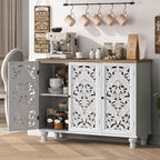 JOINICE Accent Cabinet with 3 Carved Doors,Farmhouse Buffet Cabinet with Storage for Living Room, Entryway, Dining Room, Coffee Bar(White)