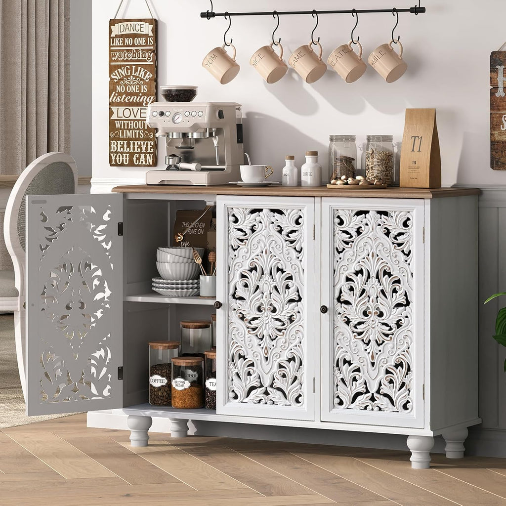 Jiansu furni Sideboard Buffet Cabinet with Storage,Accent Cabinet with 3 Doors & Adjustable Shelves for Kitchen, Living Room,Hallway,Bedroon(White)