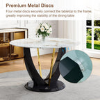 42" Round Dining Table for 4-6, Modern Faux Marble Kitchen Tabletop with Black Wood Pedestal and Gold Metal Frame, Circle Dinner Table for Dining Room