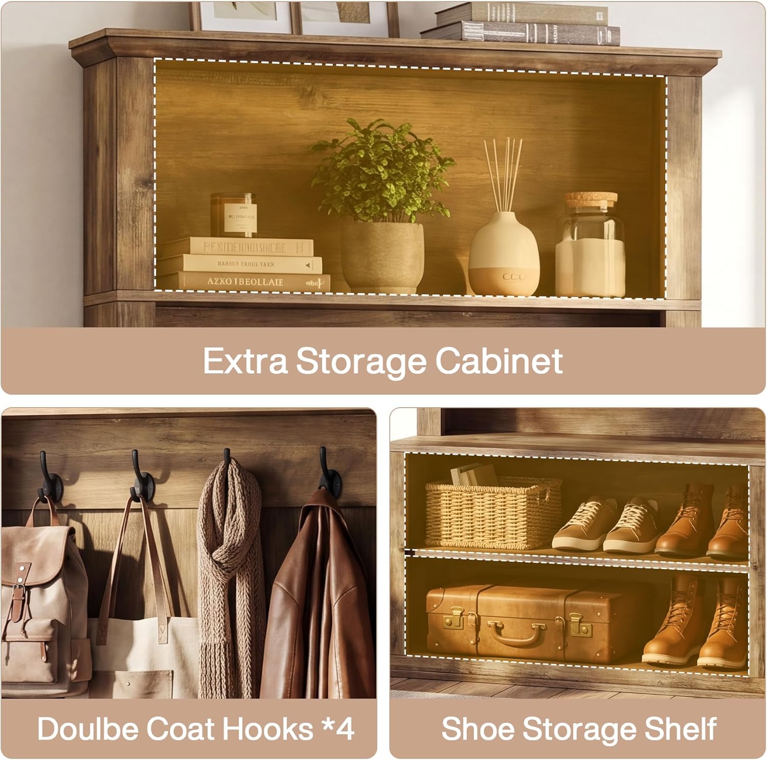 Tribesigns Hall Tree with Bench and Shoe Storage, 70.89" Tall Hall Tree with Coat Hooks, Open Shoe Shelves and Top Display Shelf, Entryway Coat Rack for Mudroom, Hallway, Bedroom, Rustic Brown