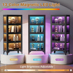 4 Tier Glass Display Cabinet with Flip-Up Doors, 55" Curio Cabinet with 13-Color LED Lights, 3-Side Tempered Glass Metal Display Cabinet for Books, Figures, Collectibles, Black