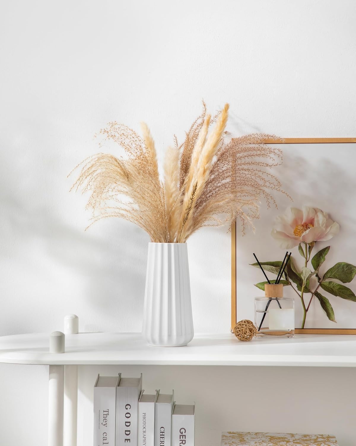 vancasso Ceramic Vase, 7.8 Inch Modern Ribbed Glossy Decorative Vase, Flower vase for Home Decor, Living Room, Bedroom, Office Decor, White
