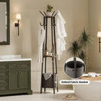 Homeiju Coat Rack with Storage Basket & 12 Hooks, Freestanding Heavy Duty Hall Tree for Entryway, Standing Coat Rack Stand for Hallway, Bedroom, Office