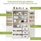Merax 72" Tall Shaker Style Kitchen Pantry with 3 Drawers, Adjustable Shelves, Wood Cupboard Dining Storage Cabinet with Door Shelves and Pull-Out Trays for Living Room, Kitchen, Dining Room White