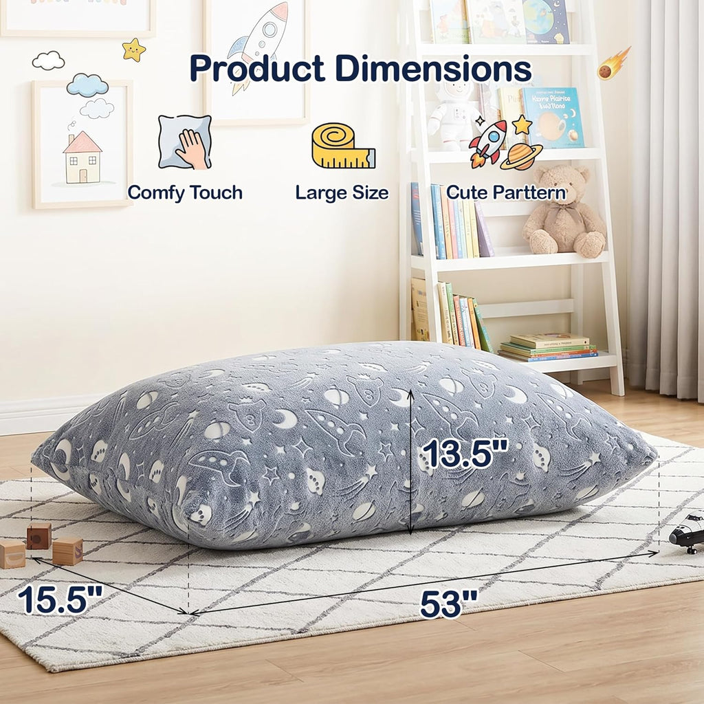 BRINJOY Kids Bean Bag Chair Bed, 3 in 1 Memory Foam Filled Bean Bag Sofa with Removable Cover for Playroom Daycare Bedroom, Toddlers Lazy Floor Mattress Lounger for Boys Girls, Spaceship