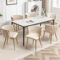Dining Chairs Set of 6 Upholstered Dining Room Chairs Comfy Velvet Accent Chairs with Gold Metal Legs and Woven Back for Dining Room Kitchen Living Room (Beige)