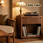 Record Player Stand, Vinyl Record Player Stand Holds Up to 170 Albums with Drawer and Storage Shelf, Turntable Stand for Living Room, Walnut