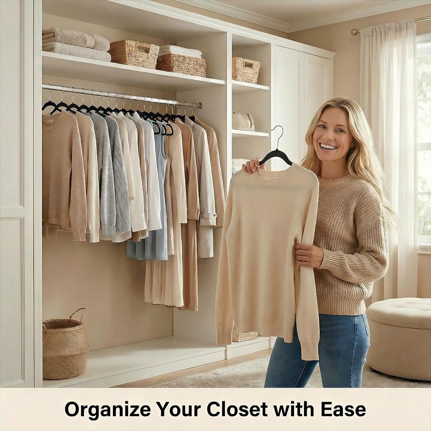 HOUSE DAY Quality Plastic Hangers 100 Pack - Heavy Duty Non-Velvet Hangers with Non Slip Notches & 360° Swivel Hook - Slim Space Saving Clothes Hangers Ideal for Coats Shirts Jackets Dresses (Black)