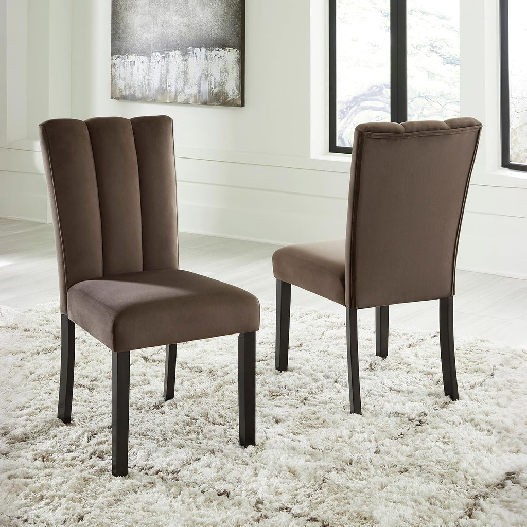 Signature Design by Ashley Jazmore Dining Chairs Set of 2, Contemporary Upholstered Velvet Side Chairs, Comfortable Cushioned Seat and Solid Wood Frame, Ideal for Dining Rooms, Mocha Brown