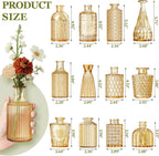 12 Pcs Clear Bud Vases Set, Small Vintage Glass Clear Bud Flower Vases Bulk Multiple Shape Cute Mini Glass Bottles Vases for Rustic Wedding Centerpieces Table Decorations and Home Decor (12, Gold)