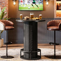 Tribesigns Round Bar Table, 39.4" H Wood Bistro Pub Table with Metal Ring Footrest for Dining Coffee Cocktail Living Room, Small Space, Black (Only Table)