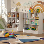 DINZI LVJ Toy Storage Organizer, Kids Bookshelf, Wood Toy Storage Cabinet, 3-Tier 8 Cubby Children Bookcase, 35.4" L Toddler Book Shelf for Playroom, Living Room, Nursery, Hallway, Classroom, White