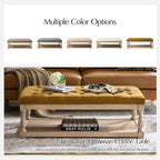 HULALA HOME Rectangle Ottoman Coffee Table with Tray, Tufted Living Room Ottoman with Solid Wood Storage Shelf, Golden