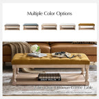 HULALA HOME Rectangle Ottoman Coffee Table with Tray, Tufted Living Room Ottoman with Solid Wood Storage Shelf, Golden