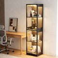 BROTTAR Small Glass Display Cabinet, 4-Tier Curio Cabinets with 3 Color Lights for Collectibles, Storage Cabinet with Door, Glass Display Case & Bookcase with Human Body Sensor, Black