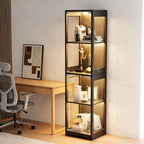 BROTTAR Small Glass Display Cabinet, 4-Tier Curio Cabinets with 3 Color Lights for Collectibles, Storage Cabinet with Door, Glass Display Case & Bookcase with Human Body Sensor, Black