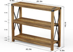 Entryway Table with Outlets and USB Ports, Console Table with 3-Tier Open Storage Shelves, Wooden Sofa Table with Metal X-Shaped Design for Living Room/Couch/Hallway/Foyer (Rustic Oak-s)