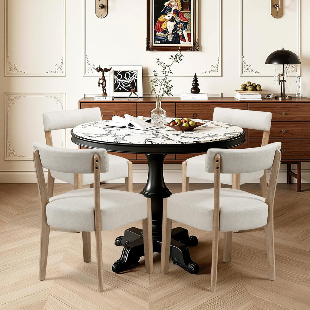 ZJhome Modern Dining Chairs Set of 4 – Mid-Century Modern Faux Leather Upholstered Kitchen & Dining Room Chairs with Curved Back, Oversized Rounded Seat, Sturdy Wood Frame, Beige