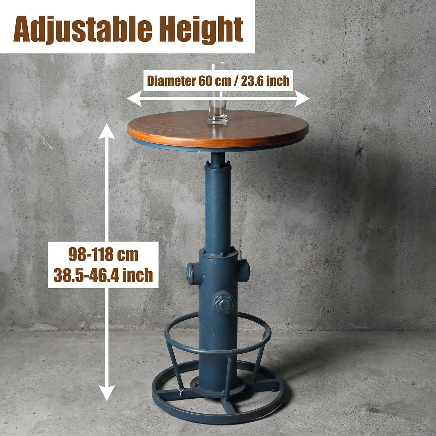 Topower Industrial Bar Table 38.58-48.43" Adjustable Pub Table Kitchen Dining Coffee Bistro Table Antique Blue