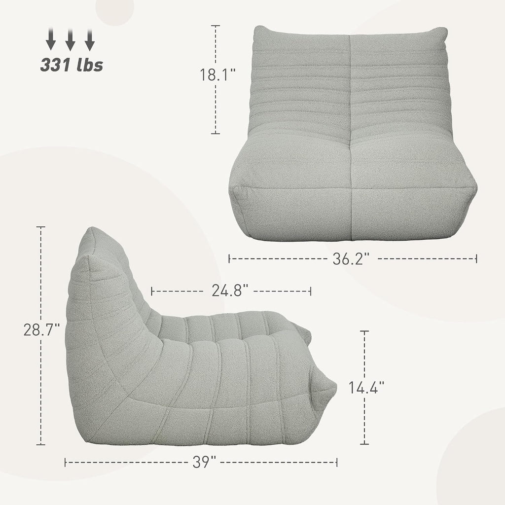 HOMCOM Bean Bag Chair for Adults, Giant Fireside Chair, Light Gray | Lazy Sofa, Bean Bag Sofa, High Density Comfortable Foam, Living Room, Bedroom