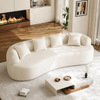 Oversized Sectional Sofa for Living Room, Modern Luxury Plush Chenille 4-Seater Extra Deep & Wide Seat Curved Cloud Couch with 4 Throw Pillows, No Assembly Needed, Cream White