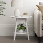 COZAYH Modern White Round End Table with Shelf, Distressed Farmhouse Accent Side Table for Bedroom, Sofa or Office