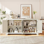 ONBRILL 60" Buffet Cabinet with Storage, 4 Doors Sideboard Buffet Cabinet with Adjustable Shelves, Modern Coffee Bar Console Table for Living Room, Kitchen, Entryway, Grey
