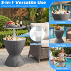 Tangkula Outdoor Cooler Table, Multi-Functional Cooler Bar Table, Adjustable Height Ice Cooler Side Table w/Drain Plug, 8 Gallon Beer & Wine Cooler, Rattan Style Patio Furniture for Pool Parties