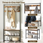 YATINEY Hall Tree, Coat Rack with Shoe Bench, Entryway Bench with Shoe Storage, Multifunctional Entryway Storage Organizer, Metal Frame and 8 Movable Hooks, for Hallway, Rustic Brown MT01BR