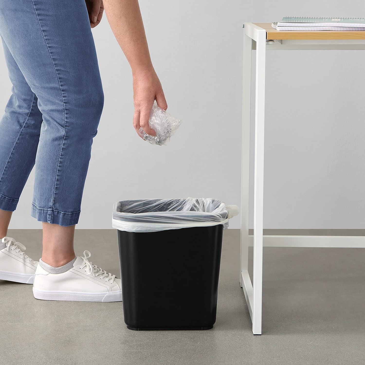 Amazon Basics Small Rectangular Commercial Office Wastebasket, Easy to Clean,11.4"L x 8"W x 12"H , 3 Gallon, Black, 2-Pack