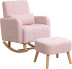 HCHAIRH Rocking Chair with Ottoman, Upholstered Glider Rocker Armchair with High Backrest and Side Pocket, Comfy Reading Chair with Solid Wood Legs for Nursery, Living Room,Bedroom, Pink
