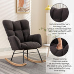 Modern Nursery Rocking Chair, Upholstered Glider Chair with High Backrest, Rocker Accent Armchair with Solid Wood Legs for Nursery Bedroom Living Room (Dark Grey Teddy)