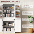 72" Tall Farmhouse Kitchen Pantry Cabinet with 8 Door Shelves & Hidden Drawer, Storage Cabinet with Adjustable Shelves, Versatile Pantry Cabinet for Kitchen, Dining & Bathroom Organization(White)