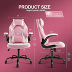 Ergonomic Computer Gaming Desk Chair, PU Leather with Adjustable Lumbar Support and Headrest, Flip-Up Armrests Swivel Wheels & Reclining Chair for Adults and Teens (Pink)
