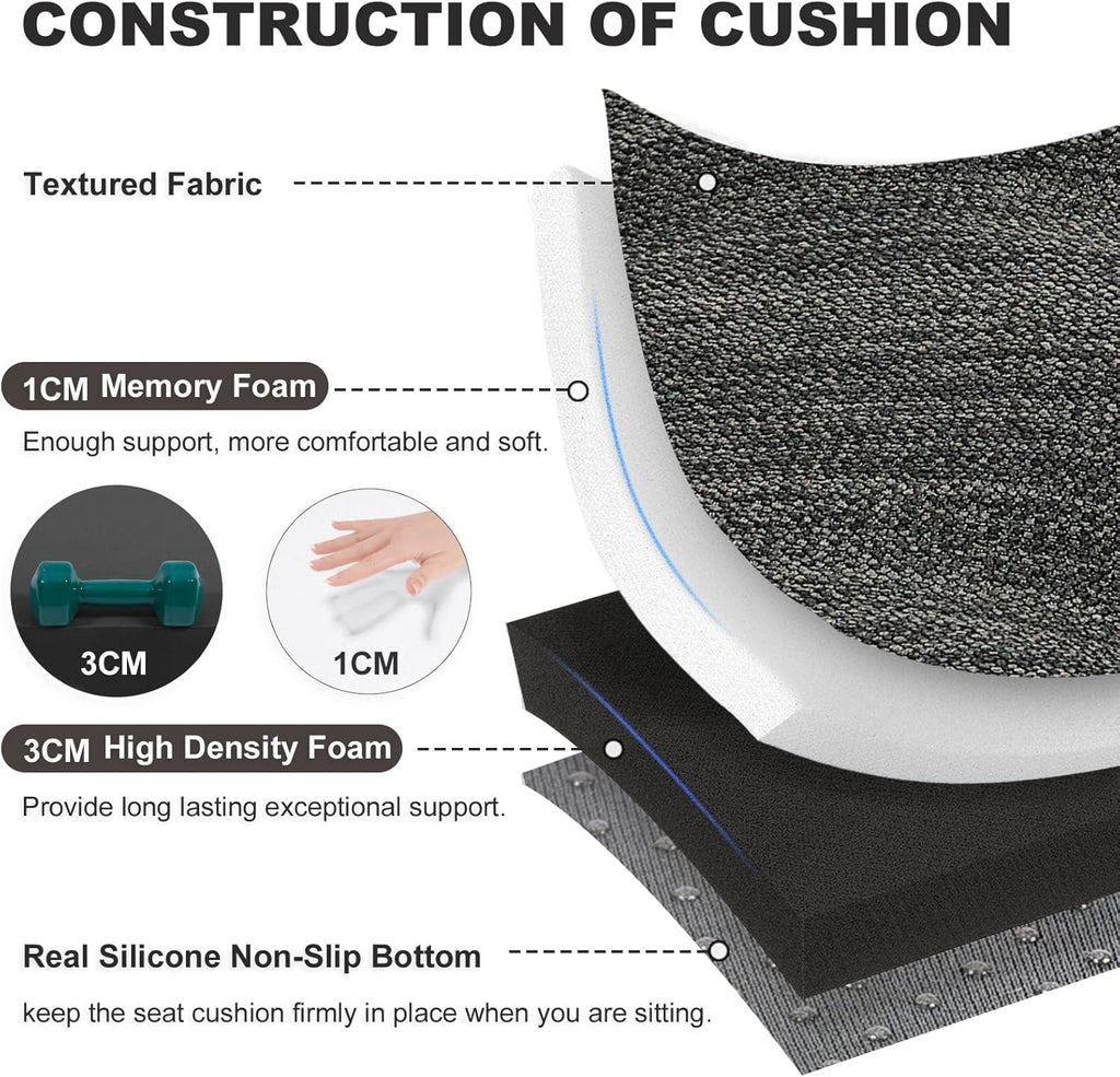 baibu Set of 2 Memory Foam Stool Cushion Rectangular, Dual-Layer Design Saddle Stool Pads Bar Stool Cushions with Four Straps- 2 Pads Only (Gray-Black, 18x9.5x1.5in)