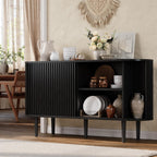 ONBRILL 55" Buffet Sideboard Cabinet with Sliding Doors, Mid-Century Modern Sideboard Buffet Cabinet with Storage & Adjustable Shelves, Accent Coffee Bar Console Table for Kitchen, Entryway, Black