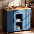 SUNLEI Rolling Kitchen Island Cart with Wheels, Island Table for Kitchen, Farmhouse Kitchen Cart with Drop Leaf & Towel Rack & Drawer, Kitchen Islands Table with Storage Cabinet, Blue