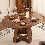 ClinQ 43.3-59in Extendable Round Room Dining Table for 4-6, Modern Kitchen Oval Dining Room Table, Removable Leaves Space Saving, Wooden Base Storage Shelf, Kitchen, Living Room, Dining Room, LWalnut