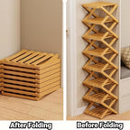 2026 New The 9-Tier No-Assembly Bamboo Rack for Shoes, Foldable 6/7/9 Tier Bamboo Shoe Rack, The End of Your Entryway/Closet/Dorm Shoe Pile, Space-Saving (Nature 9 Layers)