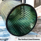DECORPIA 8 Inch Premium Thickened Green Glass Vase - Ribbed Glass Flower Vase for Rustic Home Decor, Decorative Vases for Flowers for Modern Farmhouse, Ideal for Shelf, Mantle, Table Entryway Décor