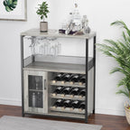 Amyove Wine Bar Rack Cabinet with Detachable Wine Rack, Bar Rack with Glass Holder, Small Sideboard and Buffet Cabinet with Mesh Door, Grey