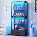 BROTTAR Display Cabinet with Glass Doors, 4-Tier Curio Cabinet with Drawer for Collectibles, Display Case with 3-Color Lights & Human Body Sensor, Storage Cabinets with Adjustable Glass Shelves, Black